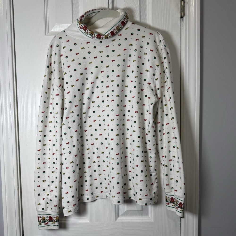 NORTHERN ISLES Wreaths WINTER SLED PRINT COTTON PULLOVER LS TURTLENECK‎ XL